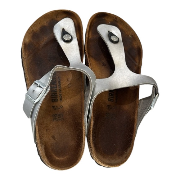 Birkenstock Shoes - Birkenstock Gizeh Silver Sandles Women’s‎ Size 38